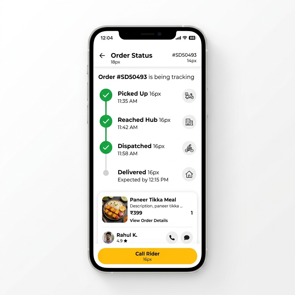 Realistic phone mockup showing live tracking status